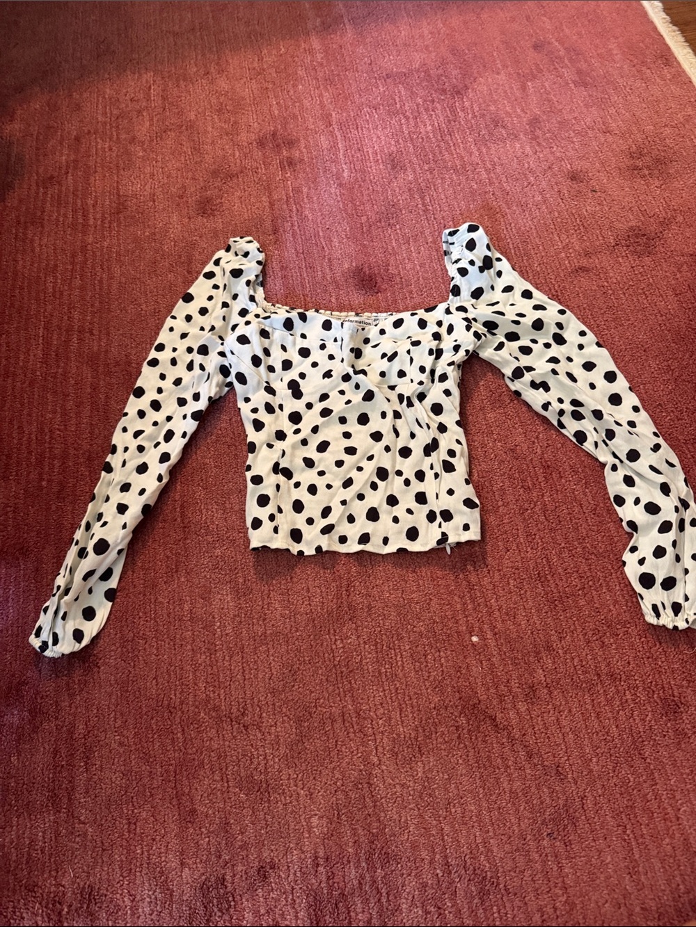 Reformation Black and White Polka Dot Smocked Top